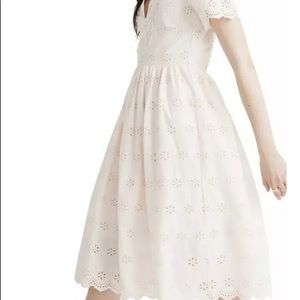 Madewell Pink Scalloped Eyelet Cotton Midi Dress Size 12